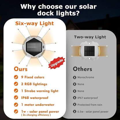4Pack Aluminum Alloy Solar Driveway Lights, IP68 Solar Deck Light Marine Dock Lights Outdoor Waterproof, Multi-color LED Driveway Markers for Walkway, Path Decor [12Modes - Strobe/RGB/Fix-color]