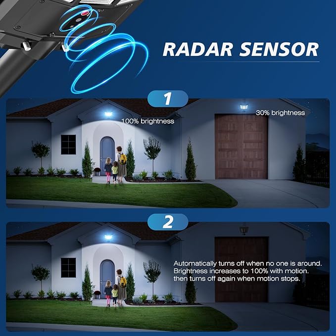 Sunwish Solar Lights Outdoor Waterproof 5000W, 6500K LED Solar Street Light with Motion Sensor & Dusk to Dawn, Security Flood Lights Outdoor with Remote Control for Parking Lots, Yard, Garage