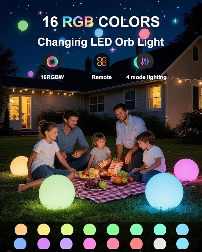 shumi 8-inch Solar Globe Lights Outdoor Waterproof, LED Solar Ball Light Outdoor 16 RGB Colors 4 Modes with Remote | Lumora