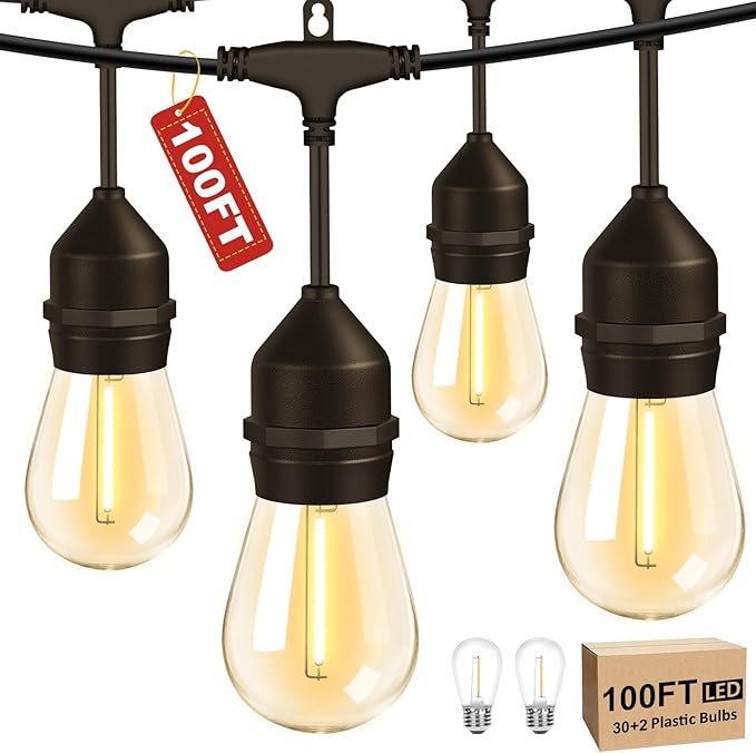 100FT LED Outdoor String Lights with 30+2 Shatterproof Bulbs, IP65 Waterproof, Commercial Grade Patio String Lights | Lumora