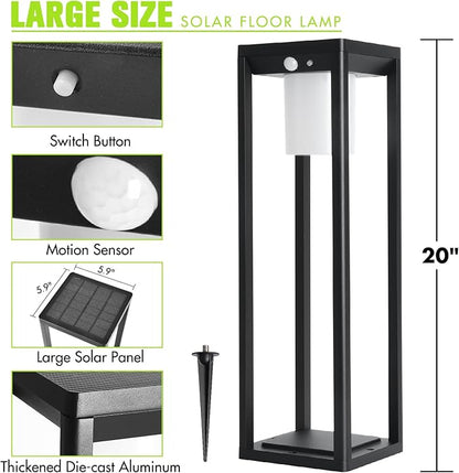 Solar Pathway Lights Outdoor, Aluminum Waterproof Floor Lamp, 3 Lighting Modes with Motion Sensor, 600 Lumens Super Bright Outdoor Lamp for Garden Backyard Patio Porch Decor, 20" Black