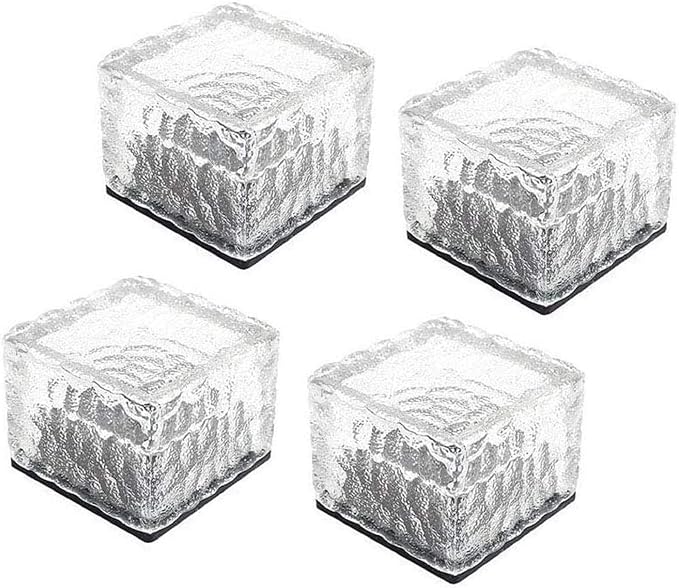Solar Ice Cube Lights - Solar Brick Light LED Landscape Light Crystal Brick Light Outdoor Path Lights Waterproof for Outdoor Garden Patio Yard Lawn Pool Decoration (White, 4pcs)