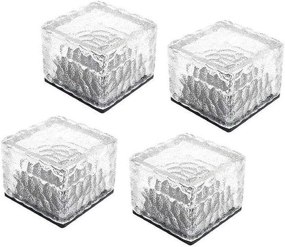 Solar Ice Cube Lights - Solar Brick Light LED Landscape Light Crystal Brick Light Outdoor Path Lights Waterproof for Outdoor Garden Patio Yard Lawn Pool Decoration (White, 4pcs)