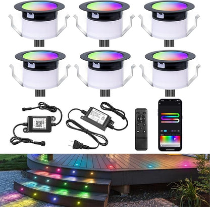 LED Deck Lights Kit, 6Pack 1.22" Low Voltage WiFi RGBW+IC Multicolor Dynamic Recessed Deck Lighting Work with Alexa/Google Home, IP67 Waterproof 12V Step Lights Outdoor for Garden Yard Path Stairs