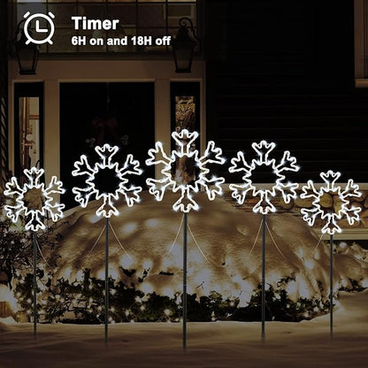 Brightown Snowflakes Christmas Pathway Lights Outdoor, 10 Large Snowflakes Christmas Decorations Outdoor Yard, Pathway Marker Stake Lights for Patio Ground Path Sidewalk Walkway Driveway