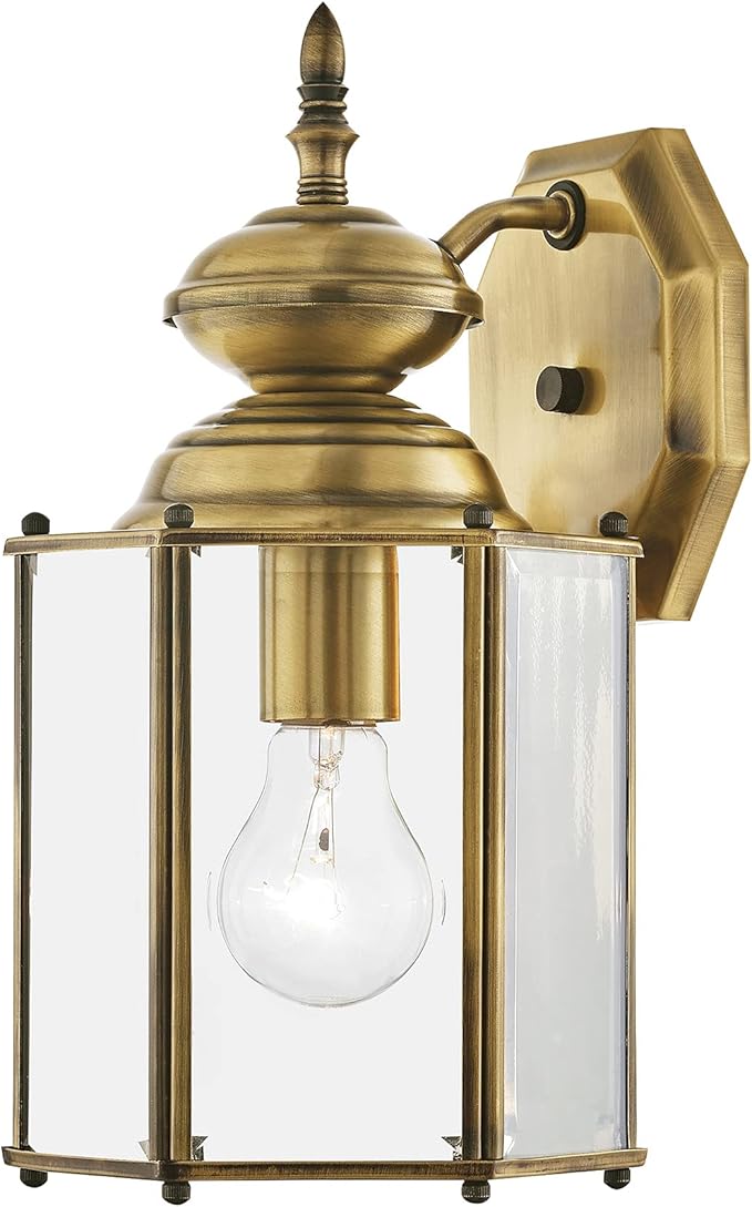 Livex Lighting 2007-01 Outdoor Wall Lantern with Clear Beveled Glass Shades, Antique Brass