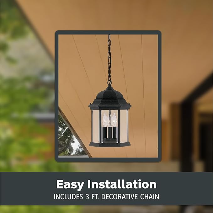 DESIGNERS FOUNTAIN 3-Light Devonshire Hanging Lamp, 10 Inch Outdoor Lantern Lighting Fixture, Clear Glass Lighting | Lumora