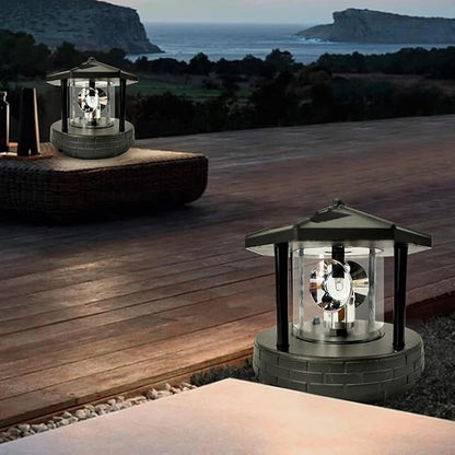 Solar Powered Rotating Lighthouse 360 Degree Rotating Lamp with High Brightness Eco-Friendly LED Lights Waterproof Statue for Garden, Yard, Outdoor Deco, Black