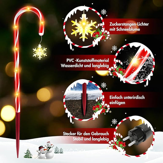 HELESIN 12 Piece Light Chain Candy Cane, LED Candy Stick Christmas Lighting Outdoor with Sparkling Snowflake, 12 Lighting Modes Candy Sticks Christmas Decor for Lawn, Terrace, Gifts