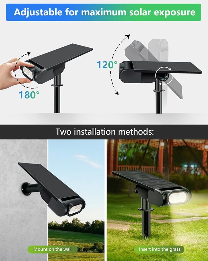 Solar Lights Outdoor Waterproof IP67 Remote Control & USB to Type-C Port Landscape Lighting with 12 RGB Modes Uplighting for Flag Tree Solar Spot Lights for Garden Yard Patio Pathway-6 Pack