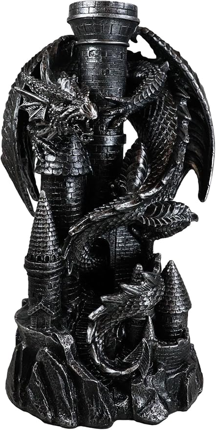 Ebros Gift Mystical Rocky Cliff Top Castle Dungeon Guardian Dragon Solar LED Light Lantern Statue Path Lighter Patio Lighter