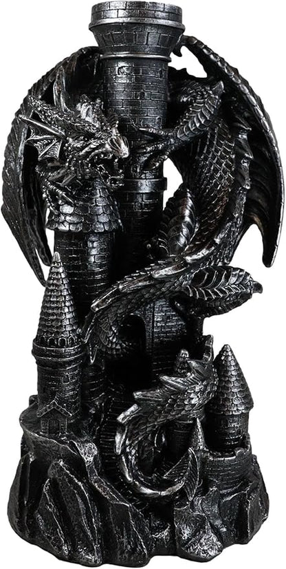 Ebros Gift Mystical Rocky Cliff Top Castle Dungeon Guardian Dragon Solar LED Light Lantern Statue Path Lighter Patio Lighter