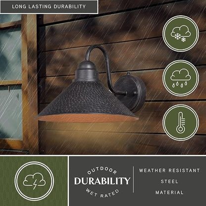 VAXCEL Outland 9 in. H 1-Light Aged Iron and Light Gold Dusk to Dawn Sensor Farmhouse Outdoor Wall Sconce, Gooseneck Metal Shade, Dark Sky Compliant for Exterior Porch Patio Front Door or Garage