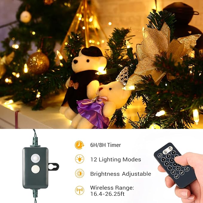 Brizled Color Changing Christmas Lights, 33ft 100 LED Christmas Lights Connectable, 12 Modes Warm White & Multicolored Xmas Light with Remote, Dimmable Xmas Tree Light for Indoor Outdoor Decor