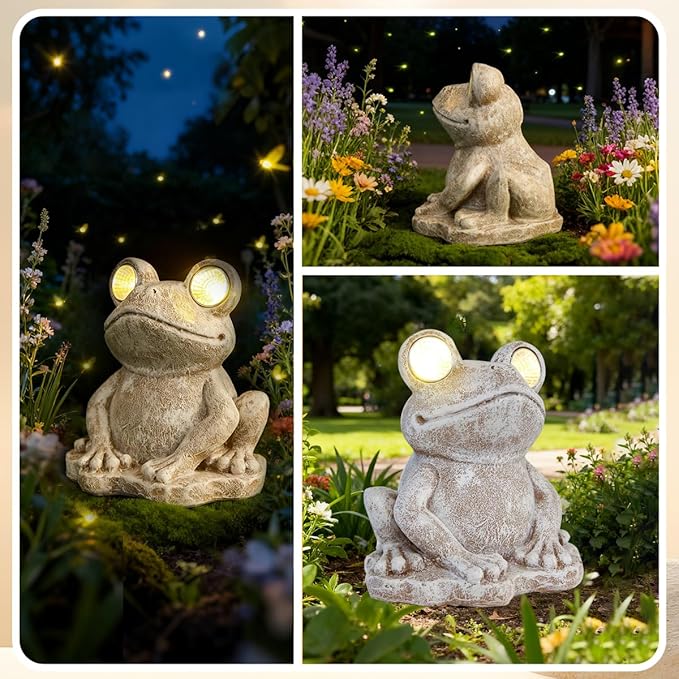 Solar Garden Statues Frog Decor Figurine Lights for Outside, Yard Decorations Outdoor Patio Decor, Gardening Gifts for Women