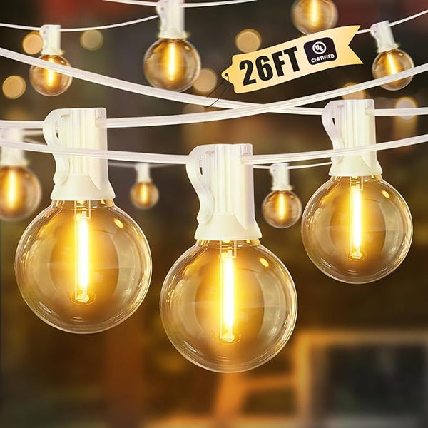 LAMPHOME 26 Feet LED Outdoor String Lights with 12+1 Shatterproof G40 Edison Bulbs, Connectable and Weatherproof | Lumora