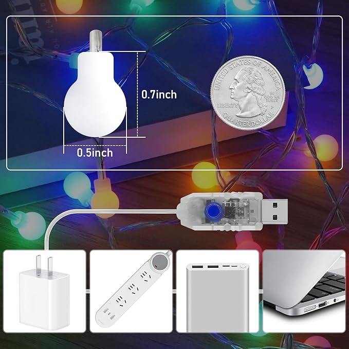 KNONEW USB Mini Fairy Lights, 43Ft 100 LED Globe String Lights, 8 Modes String Lights, Globe Lights for Indoor Outdoor Bedroom Living Room Wedding Party Garden Decor, Warm White