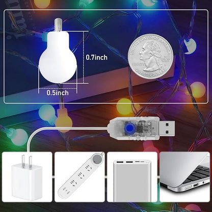 KNONEW USB Mini Fairy Lights, 43Ft 100 LED Globe String Lights, 8 Modes String Lights, Globe Lights for Indoor Outdoor Bedroom Living Room Wedding Party Garden Decor, Warm White