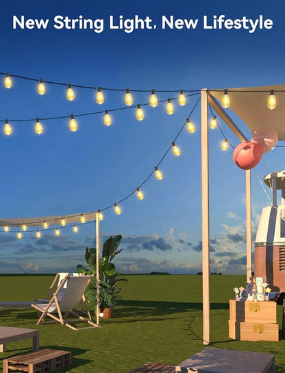 Brightever 75FT Solar String Lights Outdoor Waterproof with Remote, 34+1 Shatterproof ST38 LED Bulbs, 3 Lighting Modes & Warm White, Dimmable Outdoor Solar Lights for Backyard, Bistro, Deck