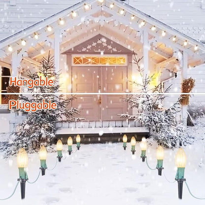C9 Christmas Pathway String Lights Outdoor - 2 Pack Total 51.4 FT 40 Clear Lights with 40 Stakes, Connectable Waterproof Walkway Lights for Indoor Xmas Party Holiday Commercial Decoration, Warm White
