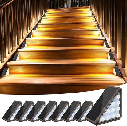 8 Pack Solar Stair Lights, Outdoor Step Lights with Waterproof IP67, Warm White LED Solar Light for Outside Light Decor for Stair, Deck, Front Step, Front Porch, Patio and Backyard
