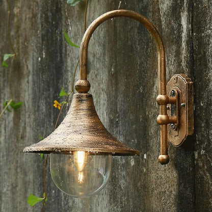 Vintage Gooseneck Outdoor Wall Sconce, Aluminum Exterior Wall Lantern with Glass Shade, Hardwired Porch Light Fixture for Patio, Garage, Farmhouse(Bronze)