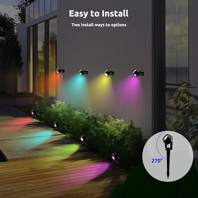 Smart RGBW Landscape Lights, 8 Pack Low Voltage Landscape Lighting with APP & Remote Control, IP65 Waterproof and | Lumora