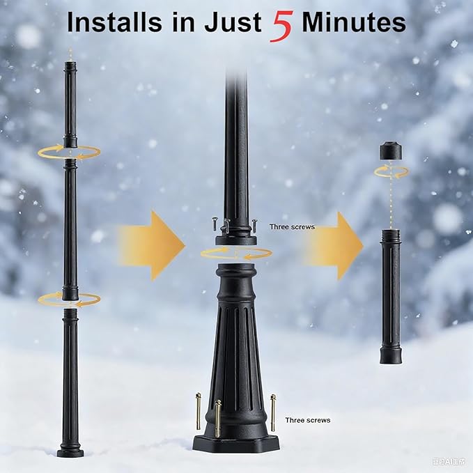 Universal Outdoor Post Light Pole, Black Cast Aluminum Pole with 2.36" Fitter Mount, 79in Tall Traditional Street | Lumora