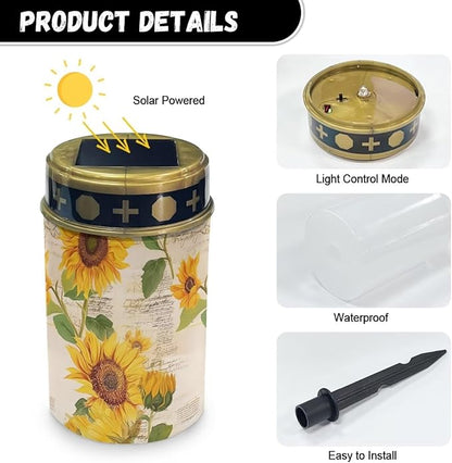 Solar Lights Outdoor Waterproof, Vintage Sunflowers Landscape Lighting Outdoor Solar Lights for Outside Solar Garden Lights for Pathway, Walkway, Patio, Yard, Lawn