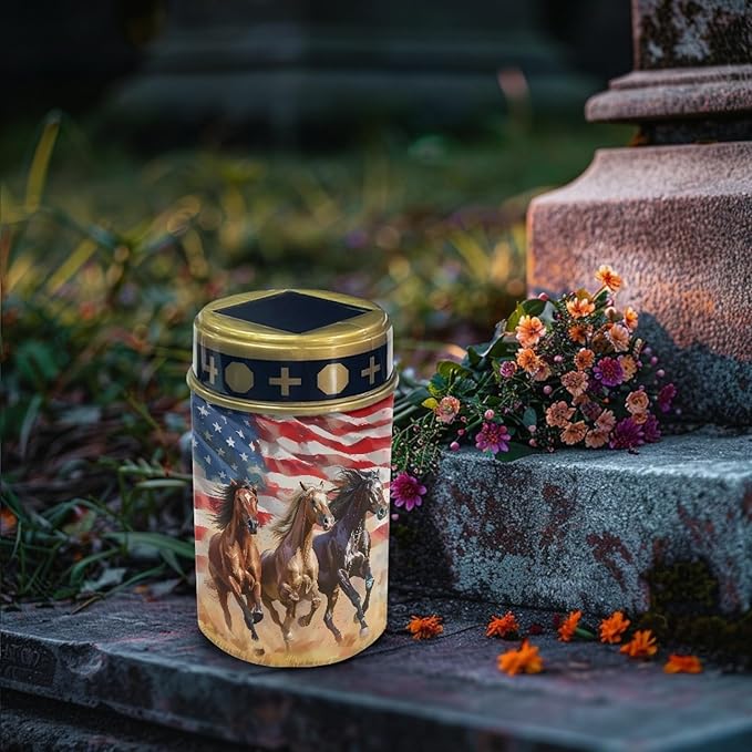 US Flag Horse Solar Lights Outdoor Garden Lights Waterproof Horse Pathway Lights Solar Powered Lantern Landscape Lighting LED Lantern for Outside Yard Patio