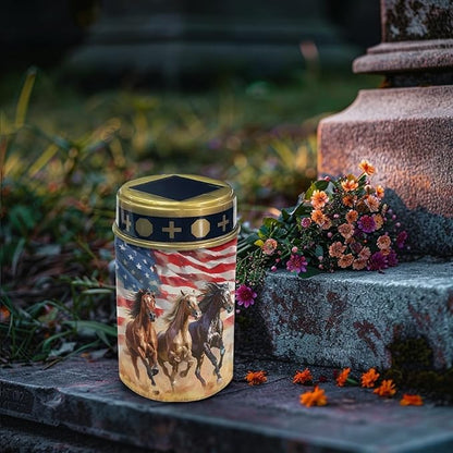 US Flag Horse Solar Lights Outdoor Garden Lights Waterproof Horse Pathway Lights Solar Powered Lantern Landscape Lighting LED Lantern for Outside Yard Patio
