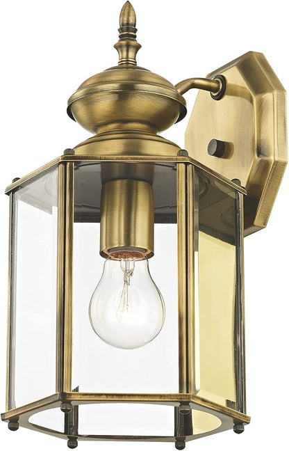 Livex Lighting 2007-01 Outdoor Wall Lantern with Clear Beveled Glass Shades, Antique Brass