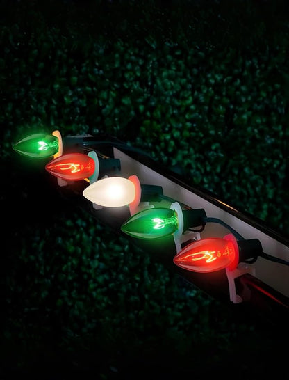 25ft Red White and Green Outdoor Christmas Lights,C9 Clear Incandescent Christmas Lights with 26 Multicolor Bulbs,Waterproof String Lights Plug in for Roofline Tree Garden Decor