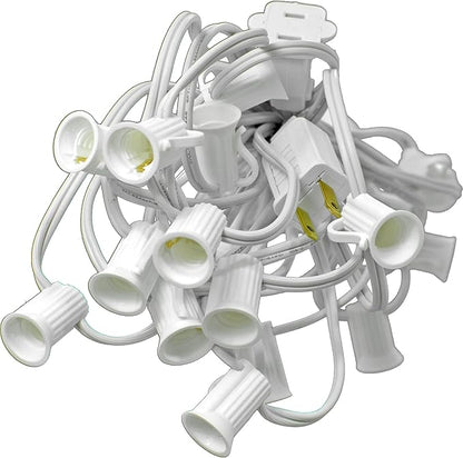 EST. LEE DISPLAY L D 1902 Outdoor Patio String Light Cords with Male & Female Plugs Green & White Wire 12in Spacing Sockets, 25FT Length (White, C9 - E17)