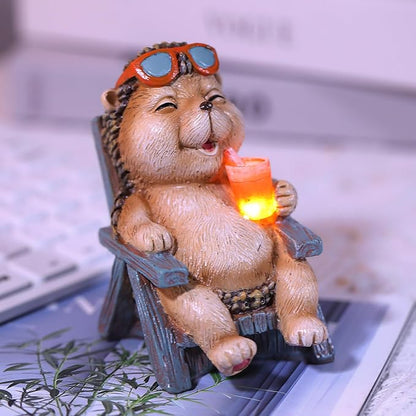 Hedgehog Statue Outdoor Solar Garden Decor for Outside Lawn Yard Patio, Home Office Valentine's Day Decorations Indoor Lights, Ideal Ornaments Birthday Gifts for Mom Women Grandma
