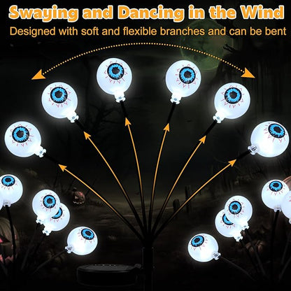 Set of 3 Halloween Eyeball Lights Outdoor Solar Pathway Lights with 18 Cool White LEDs for Garden Yard Lawn Patio Decorations
