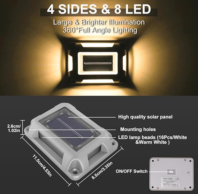 Solar Deck Lights Driveway Dock Lights- 12 Packs Waterproof 1200mAh Solar Powered Outdoor LED Aluminum Dock | Lumora