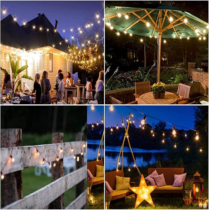 Lightdot 100FT Solar Outdoor String Lights, Waterproof Cafe Patio Lights with Shatterproof LED Bulbs, 2700K Warm | Lumora