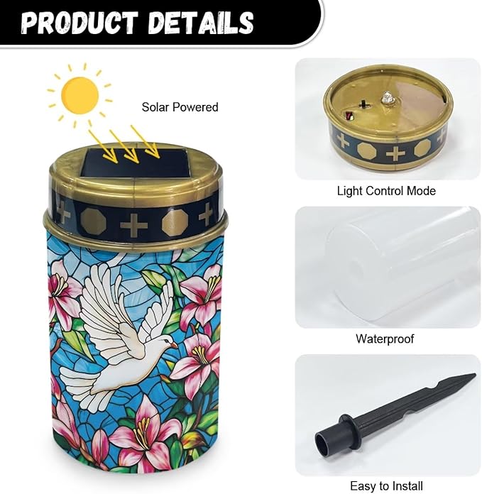 Cemetery Decorations for Grave Dove Lily Cemetery Solar Lights for Grave Auto On/Off LED Solar Light for Landscape Outdoor Memorial Gifts