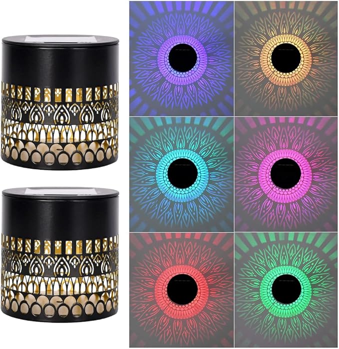 Decorative Solar Mandala Lights, Solar Mandala Lights Outdoor, Metal Solar Powered Outdoor Deck Step Wall Lights for Garden Post Patio Backyard Yard Decor (2Pc Multicolor)