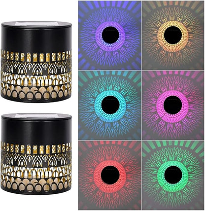 Decorative Solar Mandala Lights, Solar Mandala Lights Outdoor, Metal Solar Powered Outdoor Deck Step Wall Lights for Garden Post Patio Backyard Yard Decor (2Pc Multicolor)