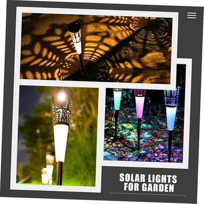 6pcs Solar Stake Lights Outdoor Garden Pathway Solar Lawn Lights Warm and Colorful Projection with Hollow Cone Design for Patio Yard Decor