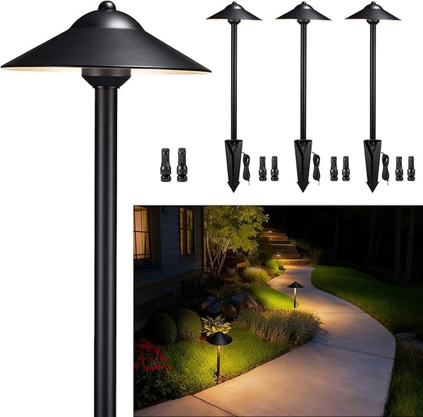 Gardenreet Low Voltage Landscape Light Brass (9" Shade, 23.5" Tall) - 12v Pathway LED Lights Waterproof, Hardwired | Lumora