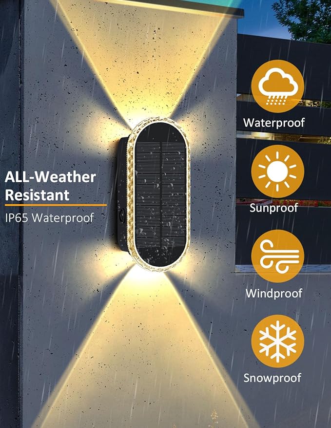 Solar Fence Lights Outdoor, Warm White & RGB 8 Modes Solar Wall Lights Outdoor Waterproof, Up&Down Dual-Head Outdoor Solar Lights for Yard House Fence Backyard Deck Garden Patio Porch, 2 PK