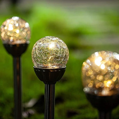 Solar Outdoor Lights, 4Pack Glass Cracked Ball LED Solar Garden Decorative Globe Light,Solar Stake Garden Lamp,Waterproof Solar Pathway Light for Patio Yard Lawn Decor (Warm White)
