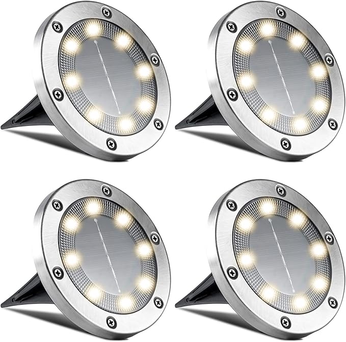 Solar Garden Lights, Plastic Diamond Cover Solar Ground Disk Lights Out Door Waterproof, Decorative Path in-Ground | Lumora
