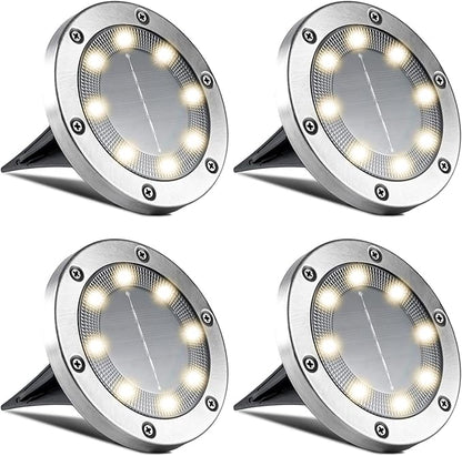 Solar Garden Lights, Plastic Diamond Cover Solar Ground Disk Lights Out Door Waterproof, Decorative Path in-Ground Lights Powered by Solar, for Lawn, Path, Yard, Step and Walkway (Cold White,4 pack)
