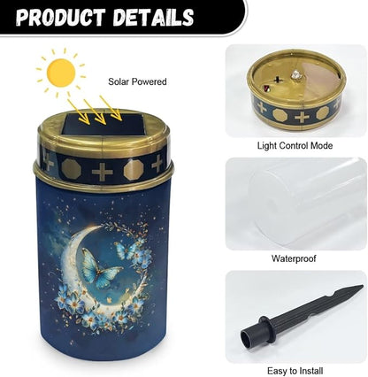 Butterfly Cemetery Solar Lights Moon Solar Lights Outdoor Cemetery Decorative for Cemetery Mom Solar Outdoor Lights Waterproof for Your Garden, Landscape, Path, Yard