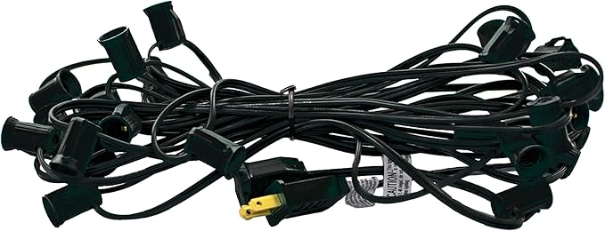 EST. LEE DISPLAY L D 1902 Halloween Lights Outdoor Lighting C7 Orange Bulbs & Black Hanging Cord Set C-7 Steady Candelabra Bulbs Included 25FT