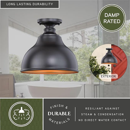 VAXCEL Delano Bronze Gold Farmhouse Barn Dome Outdoor Flush Mount Ceiling Light